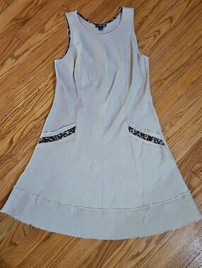 Roz & Ali Cream Sleeveless Mini Dress with Leopard Trim